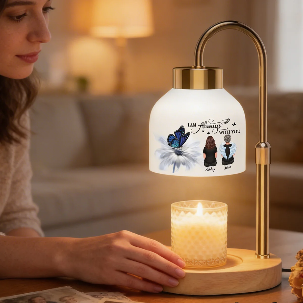 Always With You Memorial Butterfly On Daisy - Personalized Candle Warmer Lamp - Memorial Gift, Remembrance Keepsake - Image 5