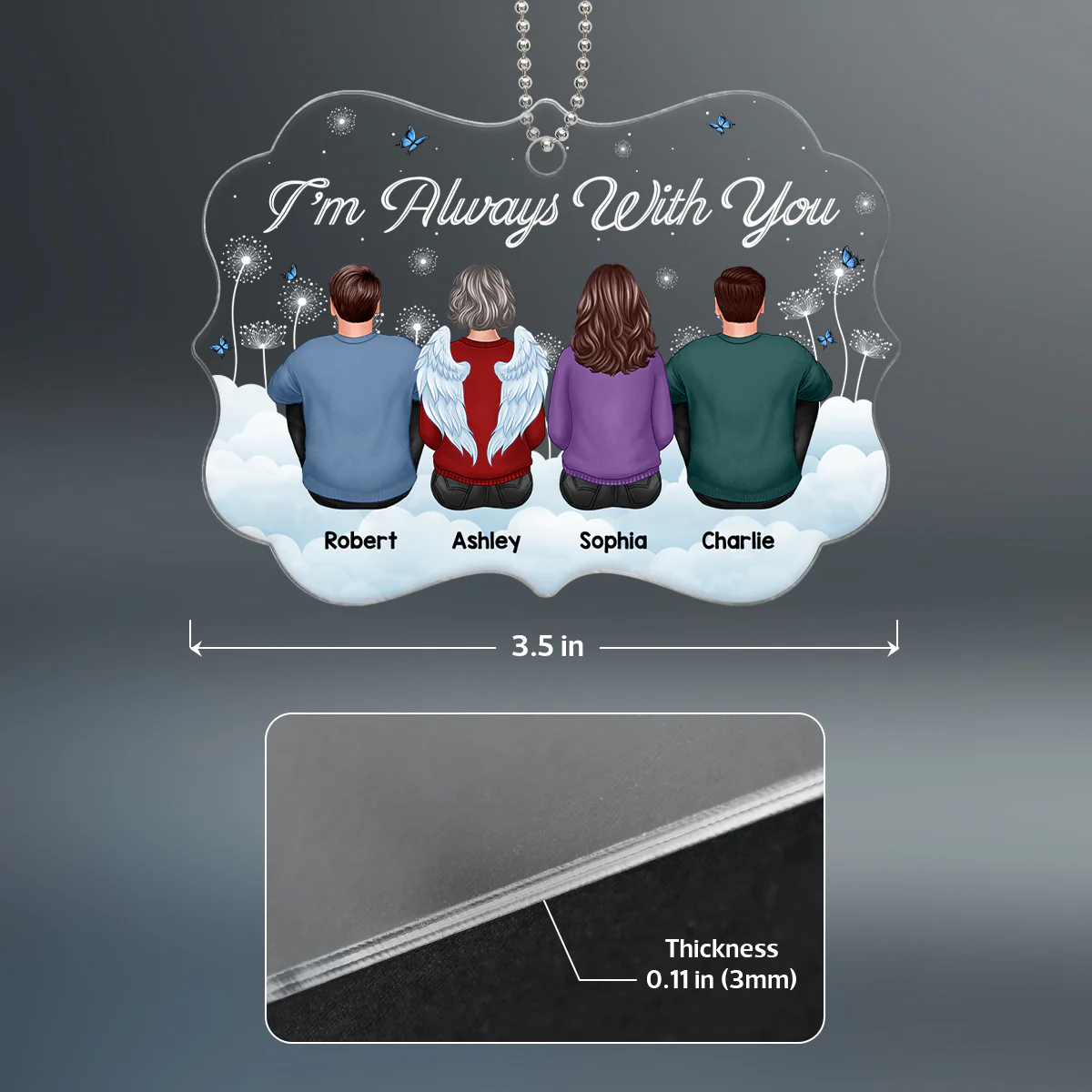 Always With You Memorial Dandelion Cloud Personalized Acrylic Ornament - Image 4