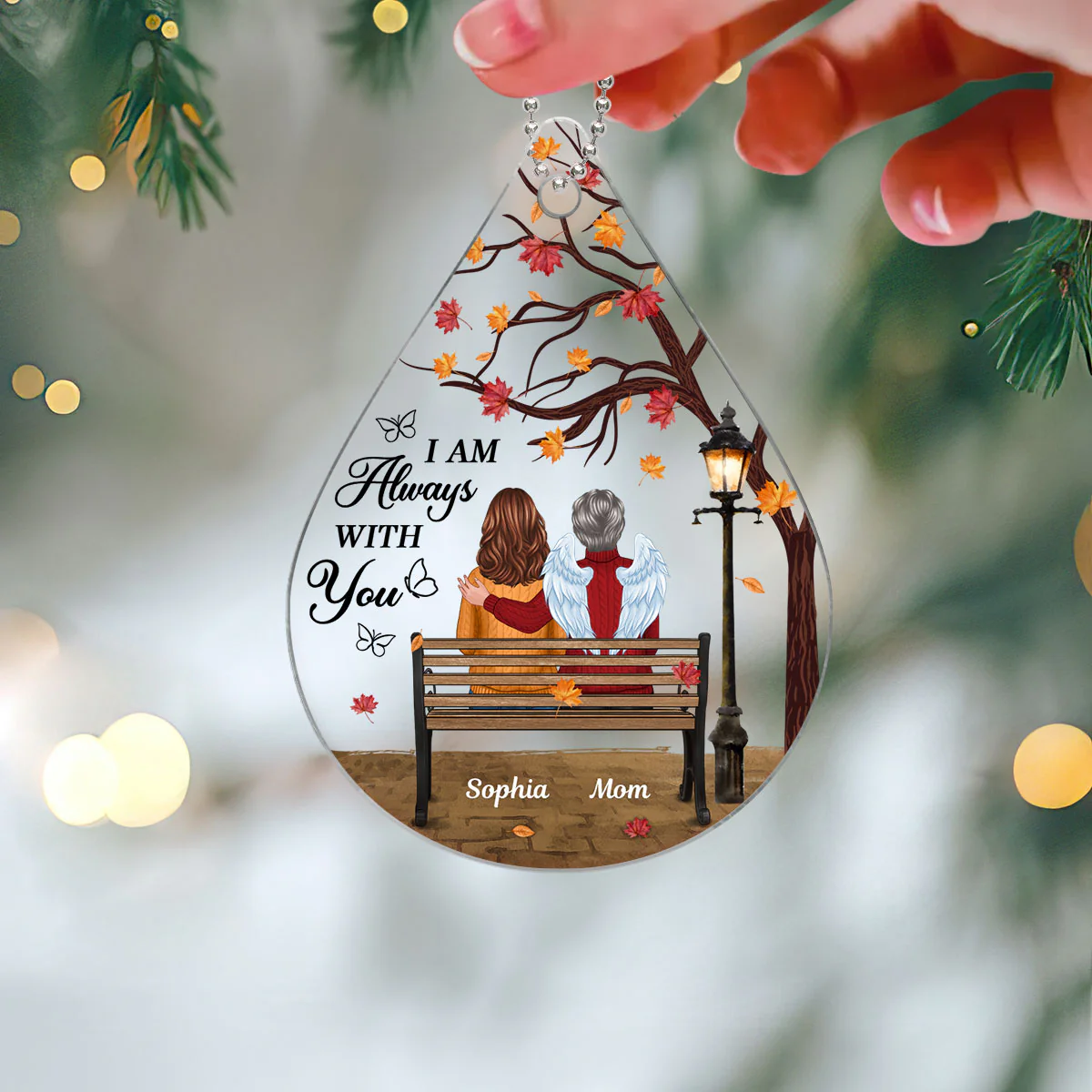 Always With You Memorial Keepsake Under Fall Tree Personalized Acrylic Ornament - Image 3