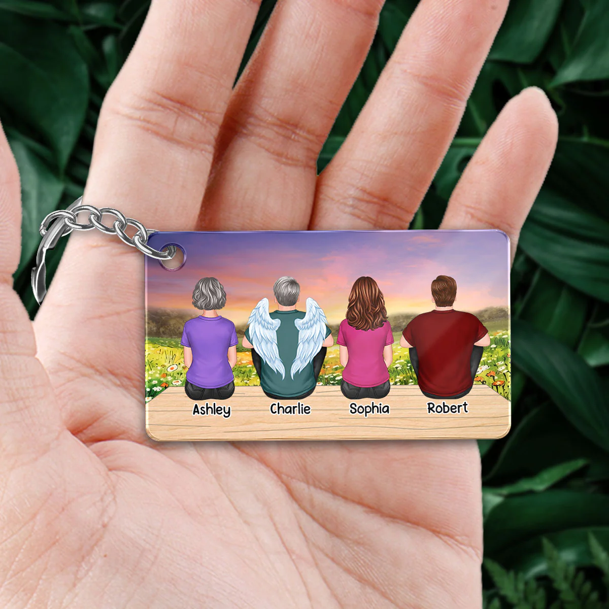 Always With You Memorial Remembrance Keepsake Flower Field Sunset Personalized Acrylic Keychain - Image 2