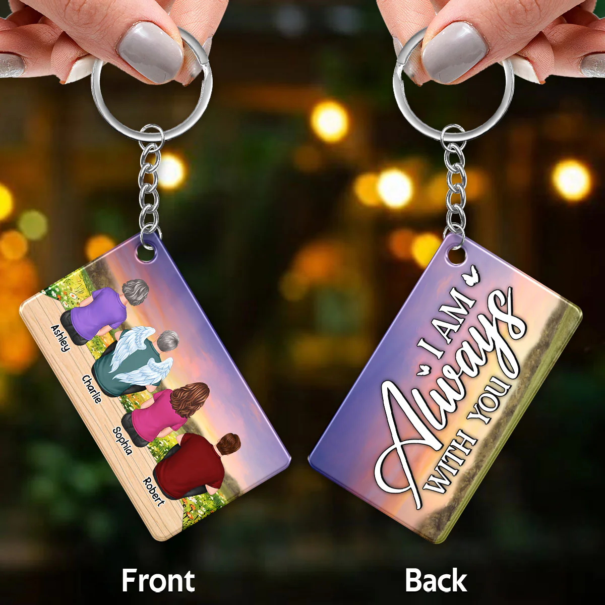 Always With You Memorial Remembrance Keepsake Flower Field Sunset Personalized Acrylic Keychain - Image 3