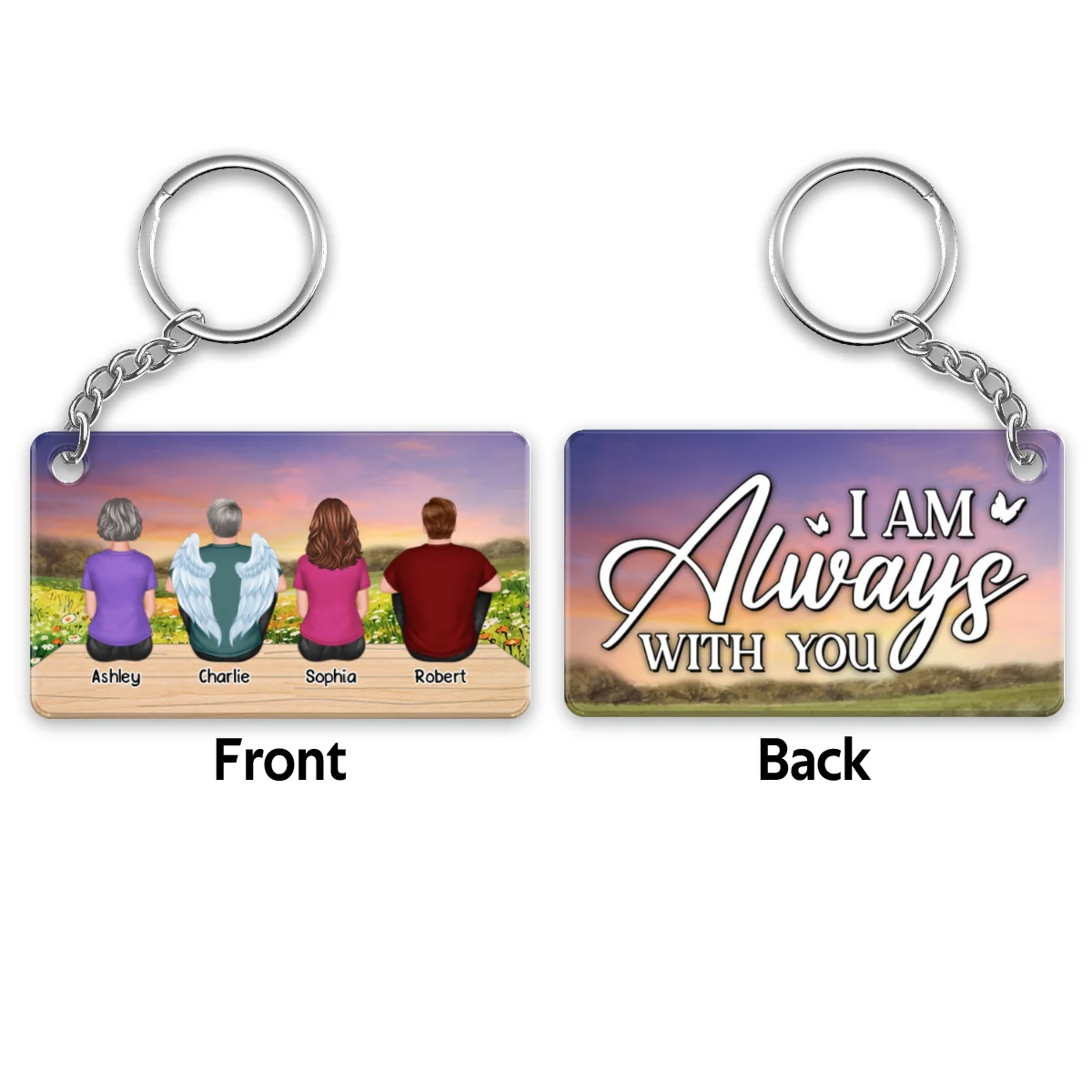 Always With You Memorial Remembrance Keepsake Flower Field Sunset Personalized Acrylic Keychain - Image 4