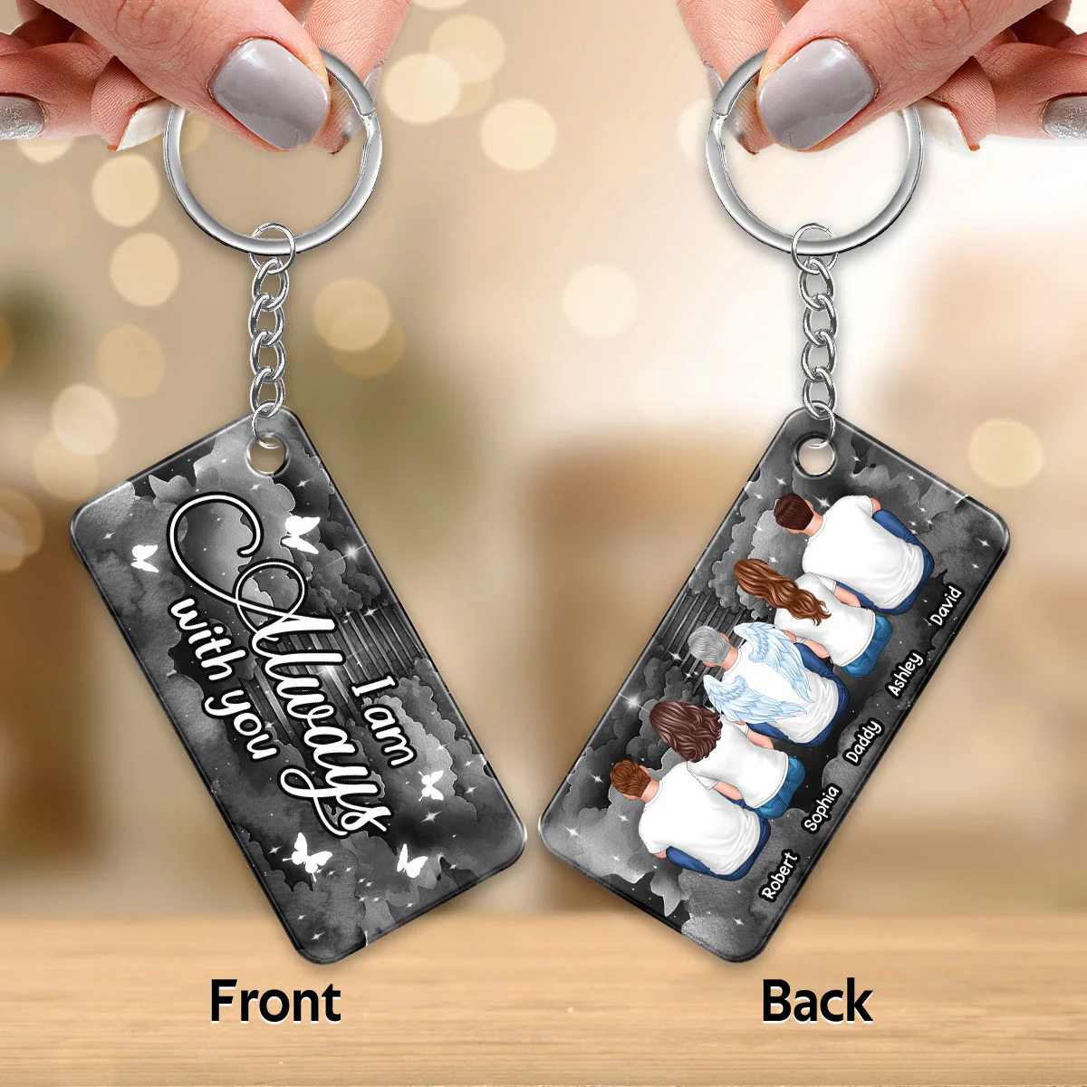 Always With You Night Sky Family Members Memorial Remembrance Sympathy Gift Personalized Acrylic Keychain - Image 3
