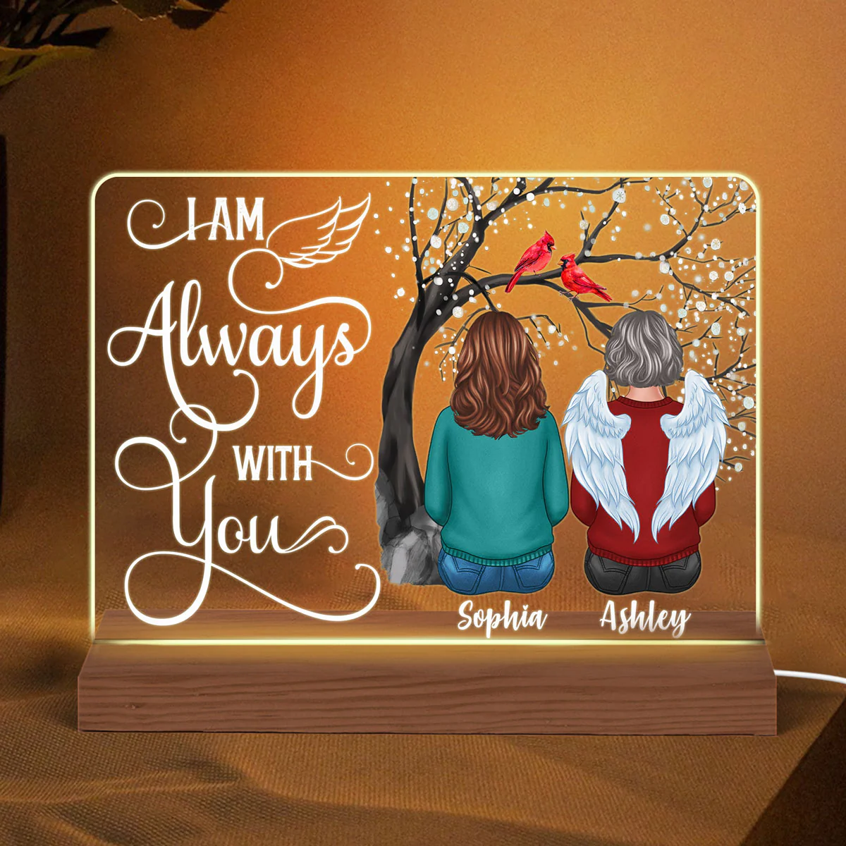 Always With You Personalized Memorial Remembrance Gift Personalized Custom Shape Acrylic Plaque LED Night Light - Image 2
