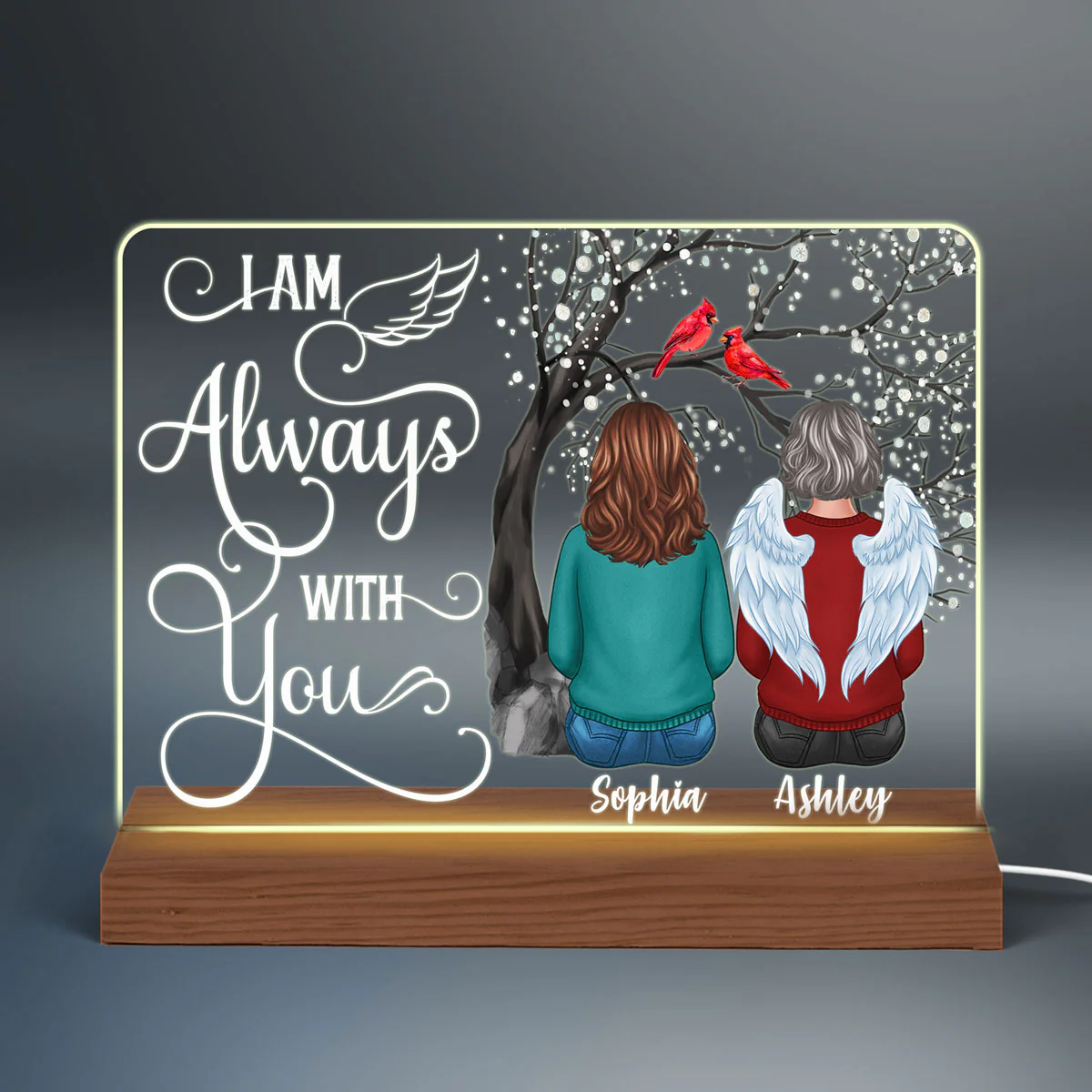 Always With You Personalized Memorial Remembrance Gift Personalized Custom Shape Acrylic Plaque LED Night Light - Image 3