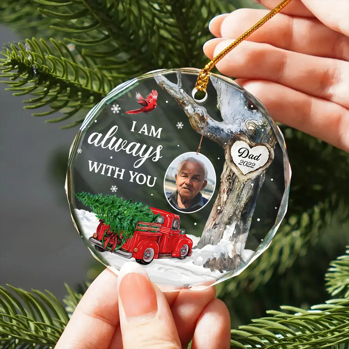 Always With You Photo Memorial Personalized Glass Ornament, Christmas Sympathy Keepsake, Lost Loved Ones Rememberance - Image 3