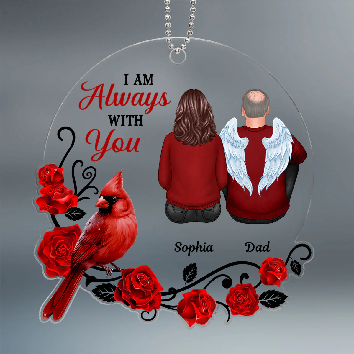 Always With You Roses Cardinal Family Remembrance Memorial Keepsake Christmas Personalized Acrylic Ornament - Image 2