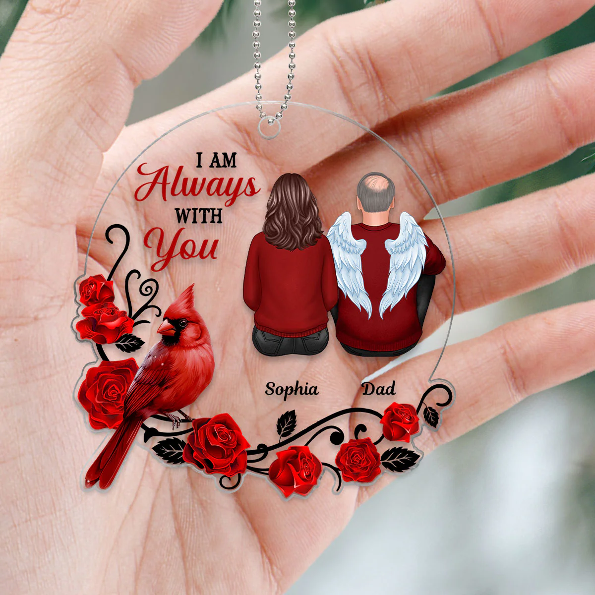 Always With You Roses Cardinal Family Remembrance Memorial Keepsake Christmas Personalized Acrylic Ornament - Image 5