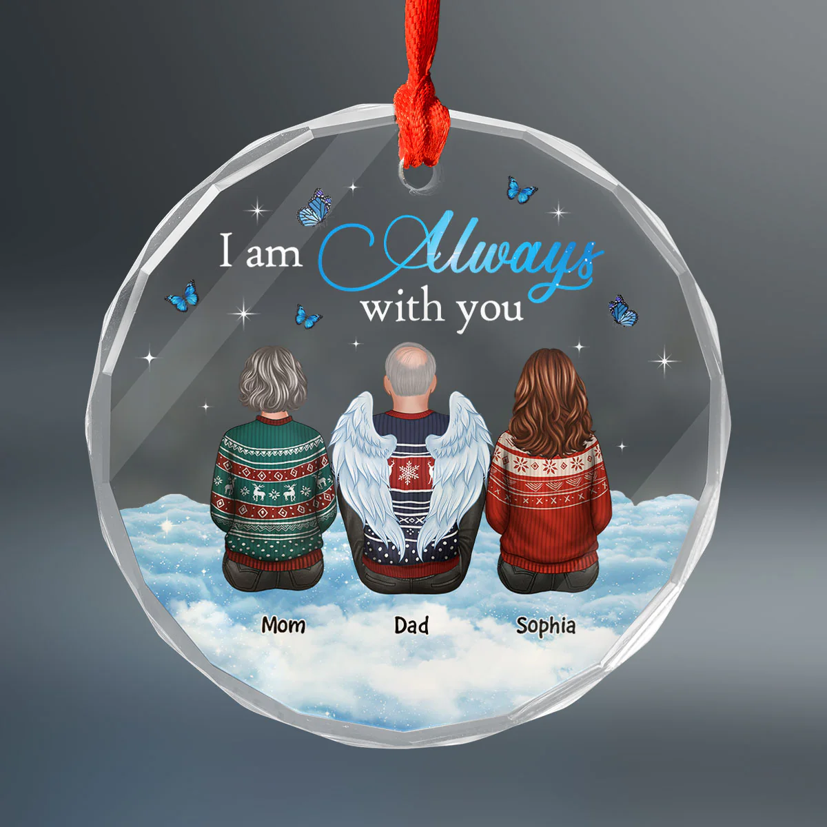 Always With You Sky Family Members Grandma Grandpa Dad Mom Kids Dogs Cats Christmas Personalized Glass Ornament, Memorial Remembrance Gift - Image 2