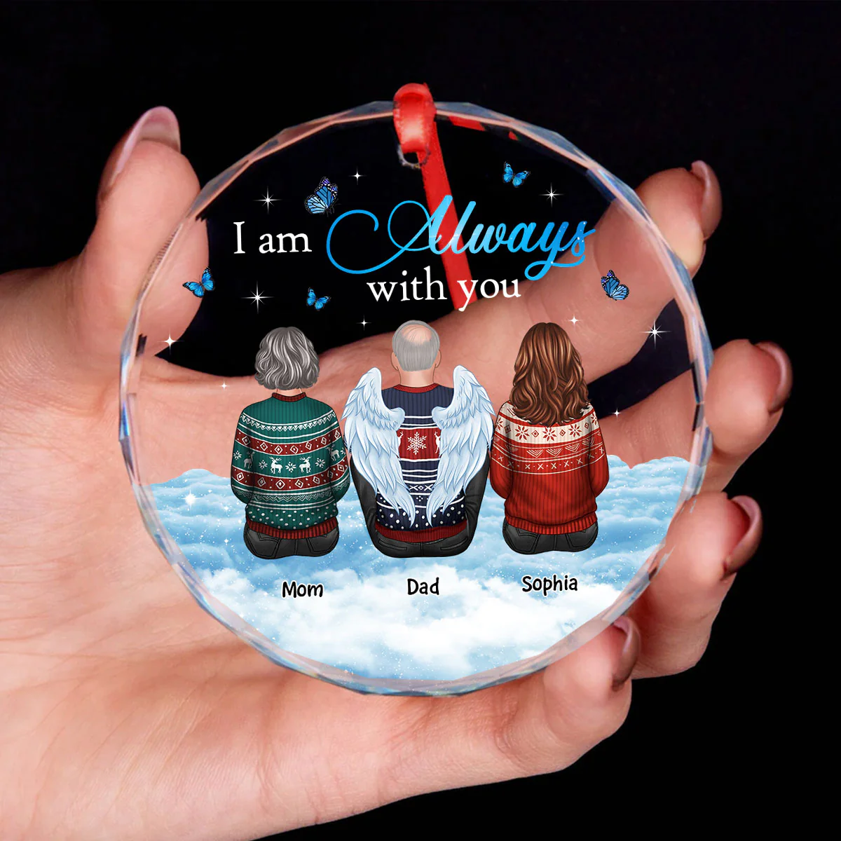 Always With You Sky Family Members Grandma Grandpa Dad Mom Kids Dogs Cats Christmas Personalized Glass Ornament, Memorial Remembrance Gift - Image 3