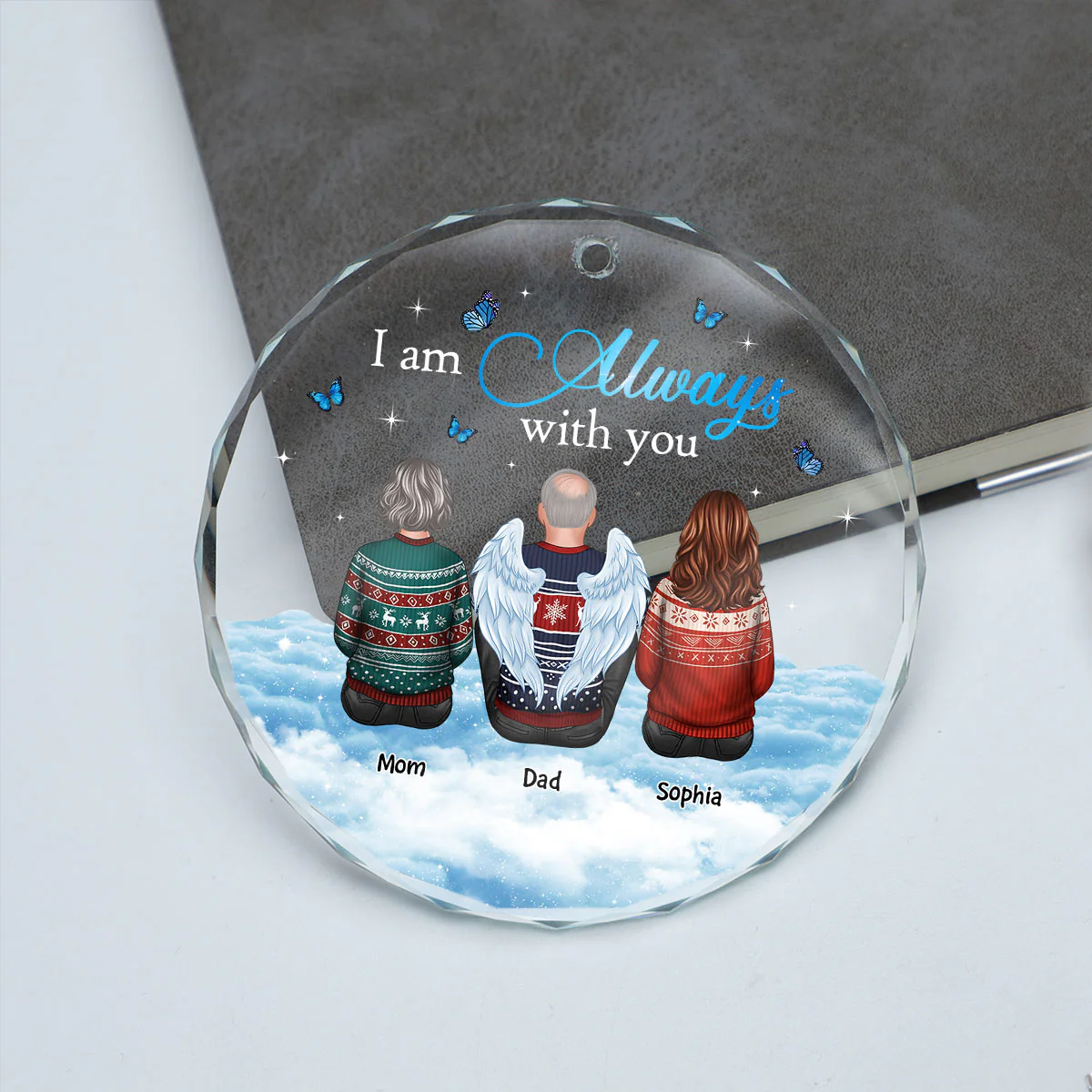 Always With You Sky Family Members Grandma Grandpa Dad Mom Kids Dogs Cats Christmas Personalized Glass Ornament, Memorial Remembrance Gift - Image 4