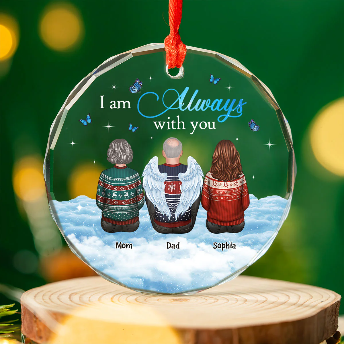 Always With You Sky Family Members Grandma Grandpa Dad Mom Kids Dogs Cats Christmas Personalized Glass Ornament, Memorial Remembrance Gift - Image 5