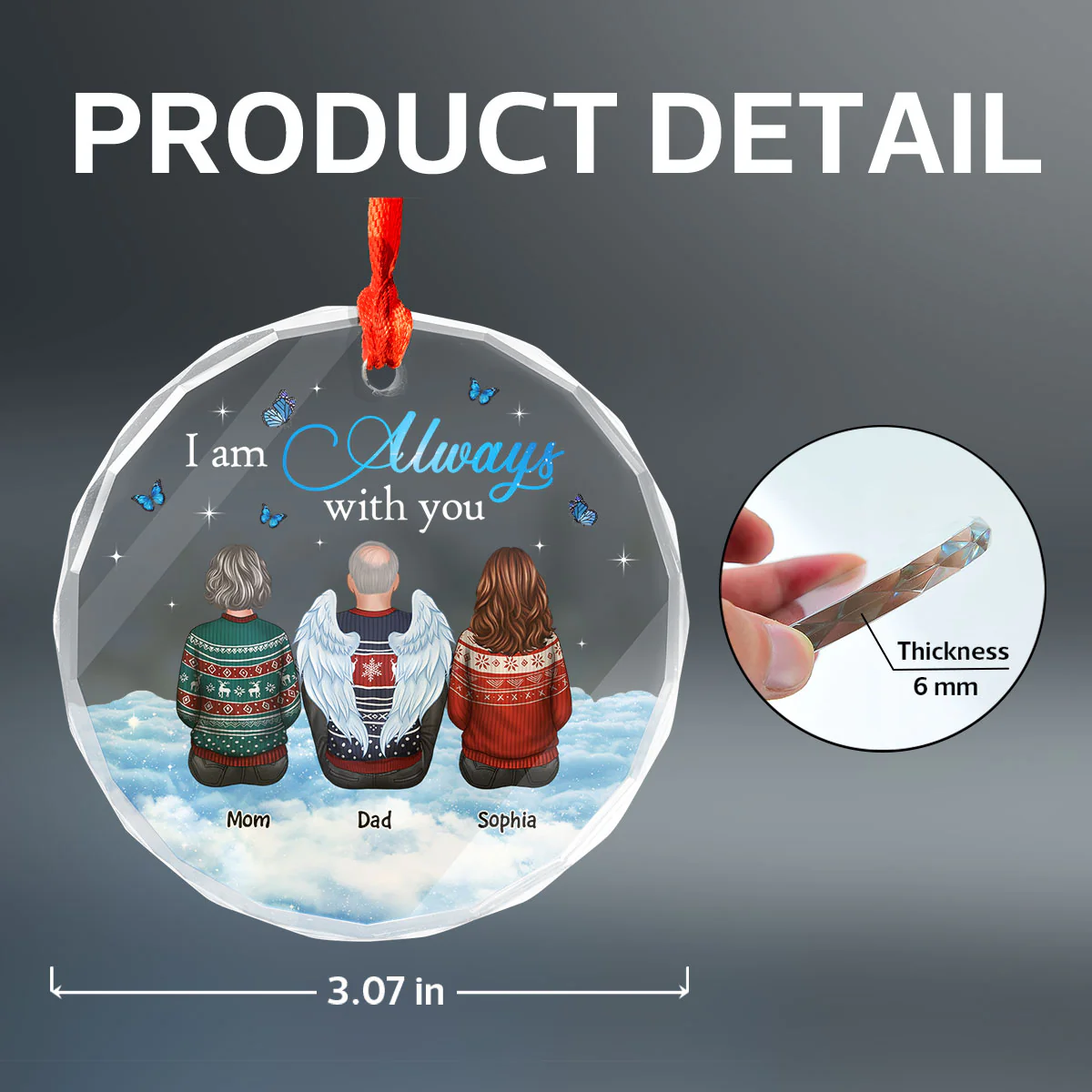 Always With You Sky Family Members Grandma Grandpa Dad Mom Kids Dogs Cats Christmas Personalized Glass Ornament, Memorial Remembrance Gift - Image 6
