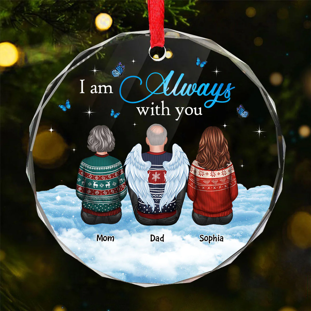 Always With You Sky Family Members Grandma Grandpa Dad Mom Kids Dogs Cats Christmas Personalized Glass Ornament, Memorial Remembrance Gift - Image 7
