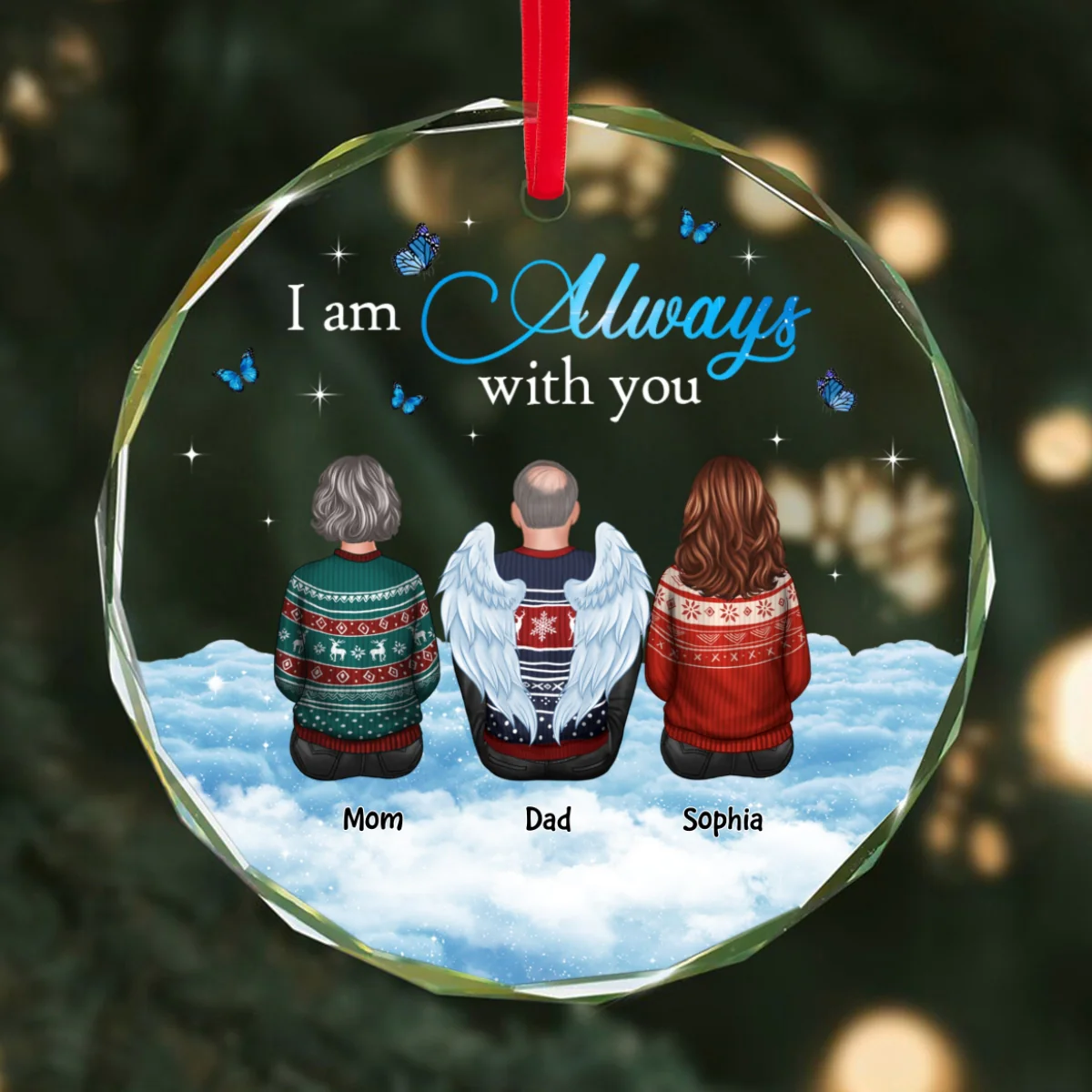 Always With You Sky Family Members Grandma Grandpa Dad Mom Kids Dogs Cats Christmas Personalized Glass Ornament, Memorial Remembrance Gift - Image 8
