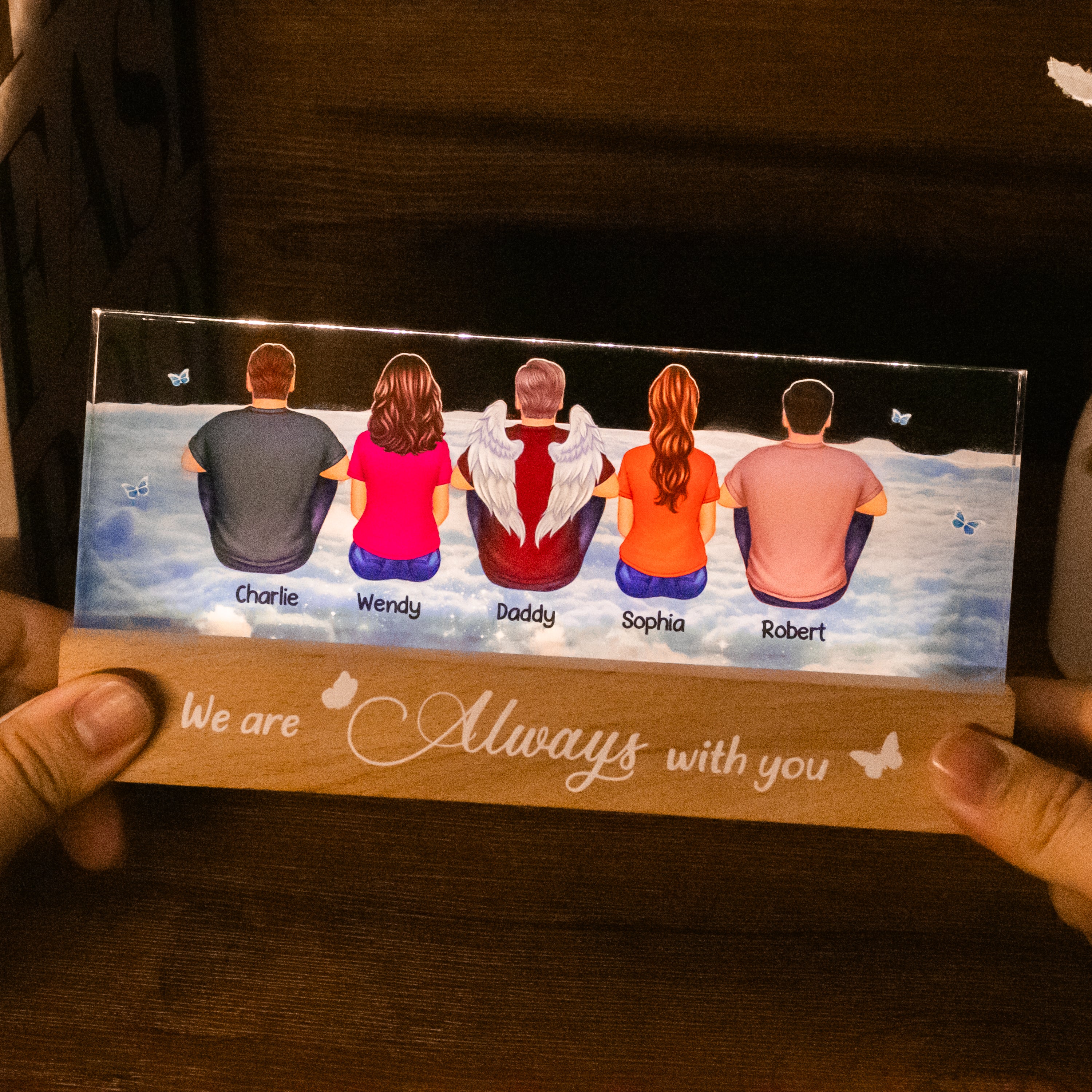 Always With You Sky Family Members Grandma Grandpa Dad Mom Kids Dogs Cats Memorial Gift Personalized Acrylic LED Night Light - Image 3