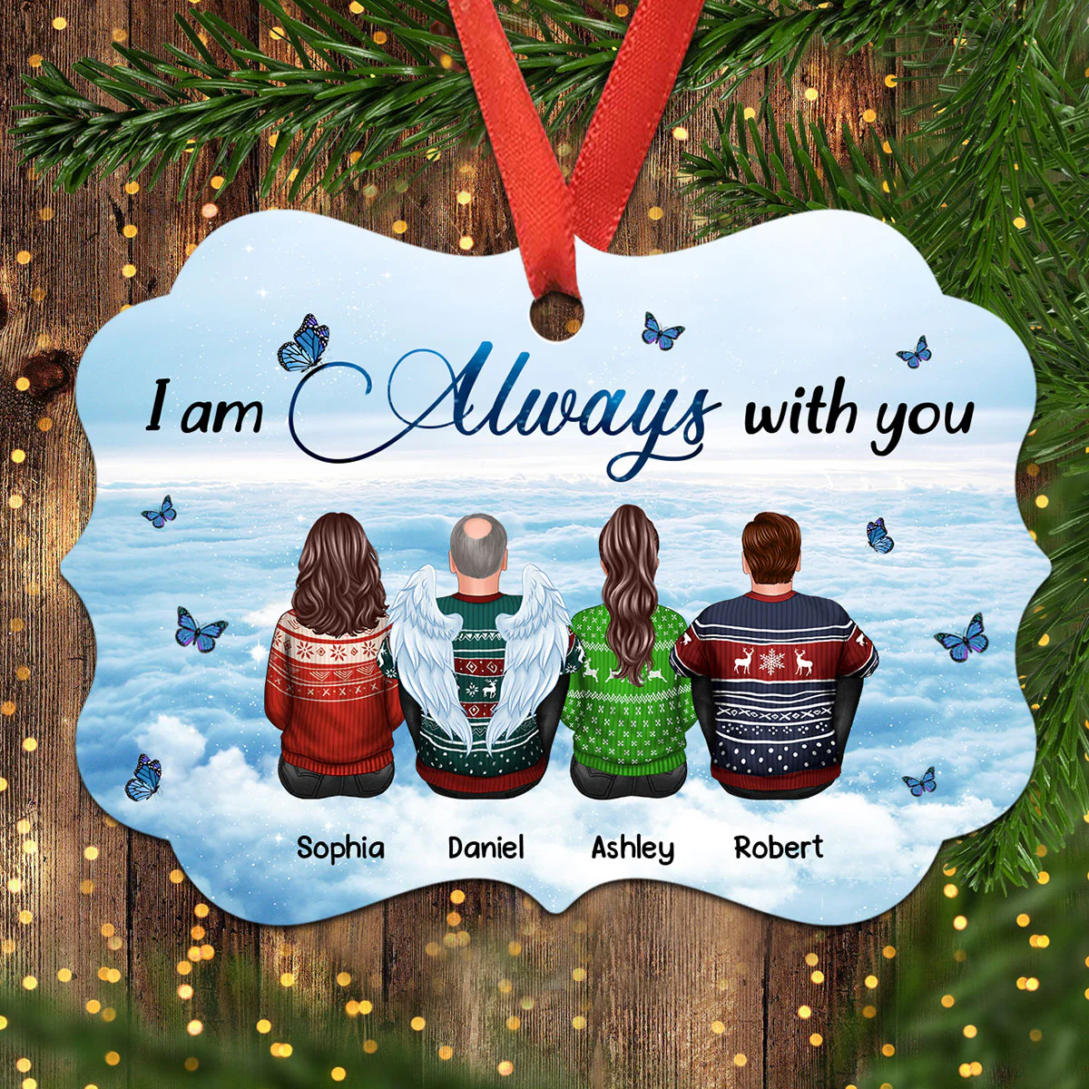 Always With You Sky Family Members Grandma Grandpa Dad Mom Kids Dogs Cats Memorial Gift Personalized Christmas Ornament - Image 2