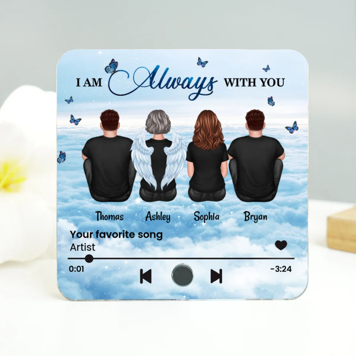 Always With You Sky Family Members Grandma Grandpa Dad Mom Kids Dogs Cats Memorial Gift Personalized Music Fridge Magnet - Image 10