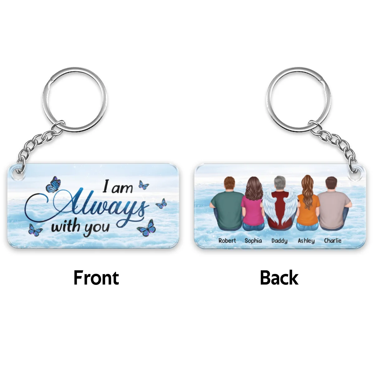 Always With You Sky Family Members Grandma Grandpa Dad Mom Kids Dogs Cats Memorial Personalized Acrylic Keychain - Image 4