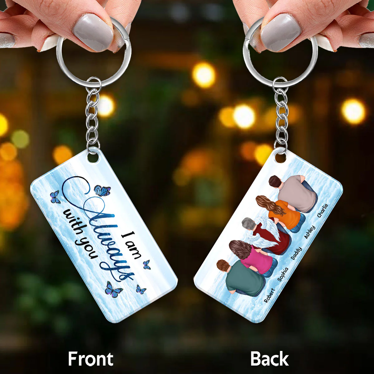 Always With You Sky Family Members Grandma Grandpa Dad Mom Kids Dogs Cats Memorial Personalized Acrylic Keychain - Image 3