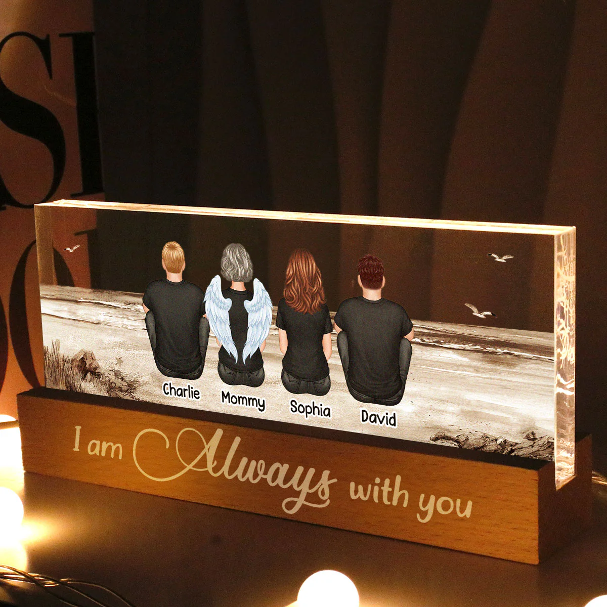 Always With You Sky Family Members, Memorial Personalized Acrylic Block LED Night Light, Sympathy Gift - Image 2