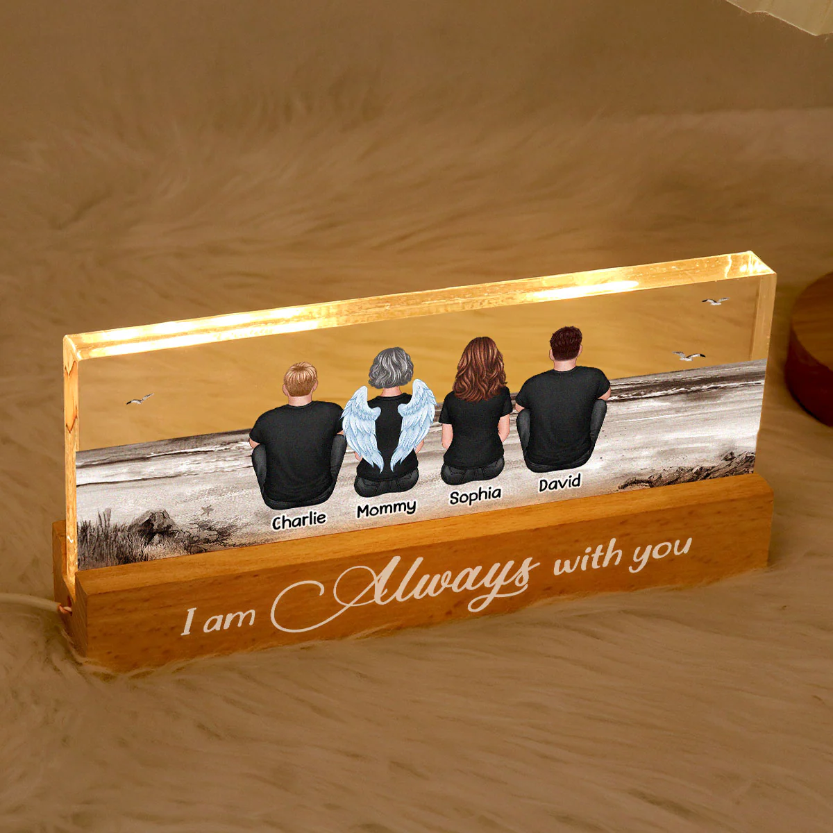 Always With You Sky Family Members, Memorial Personalized Acrylic Block LED Night Light, Sympathy Gift - Image 4