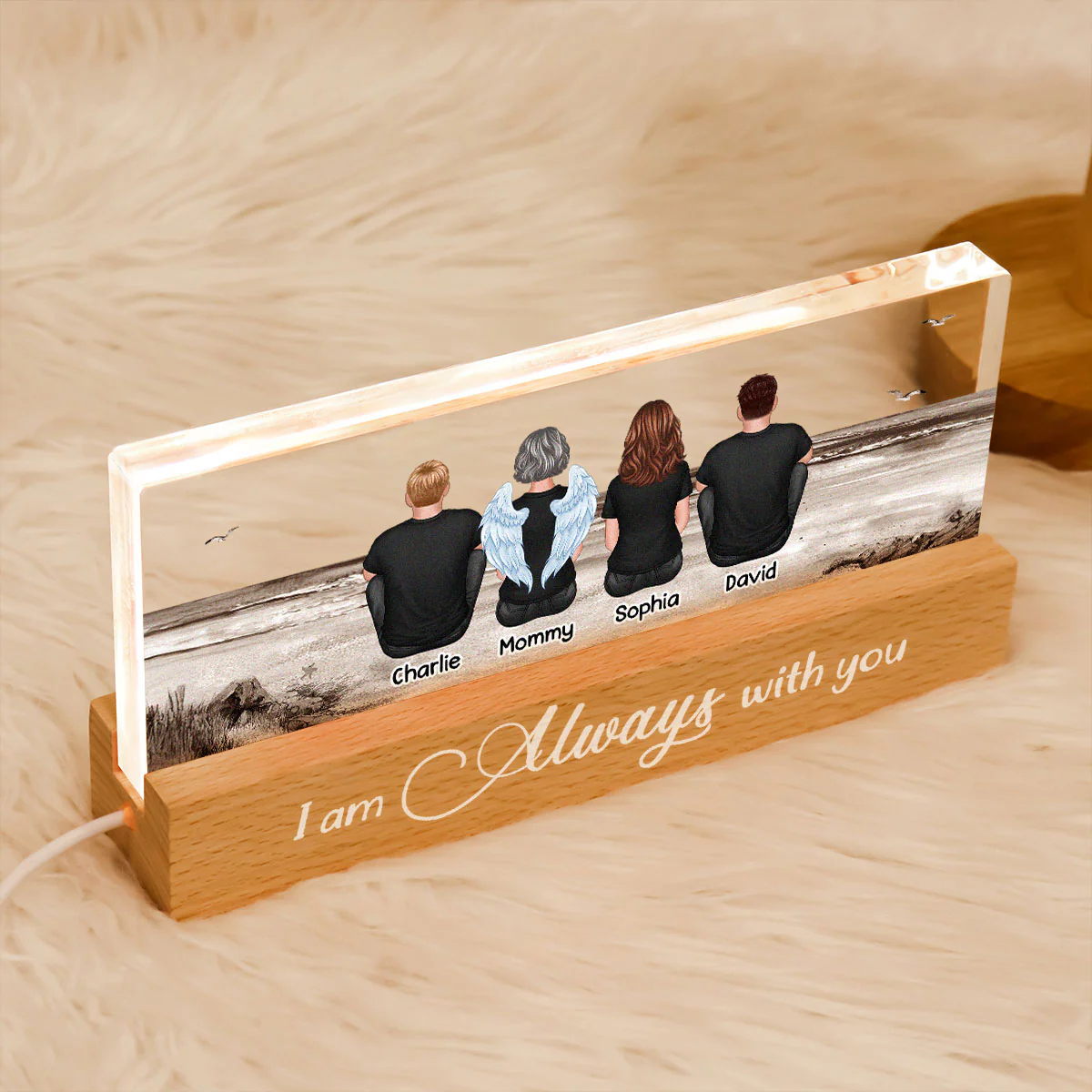 Always With You Sky Family Members, Memorial Personalized Acrylic Block LED Night Light, Sympathy Gift - Image 5