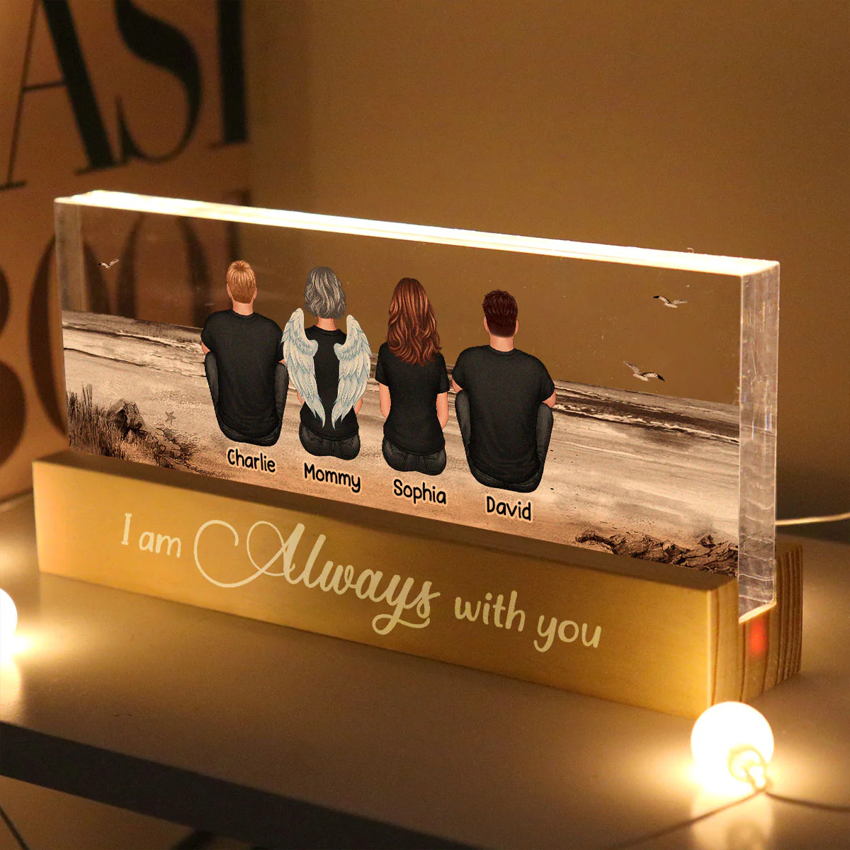 Always With You Sky Family Members, Memorial Personalized Acrylic Block LED Night Light, Sympathy Gift - Image 6