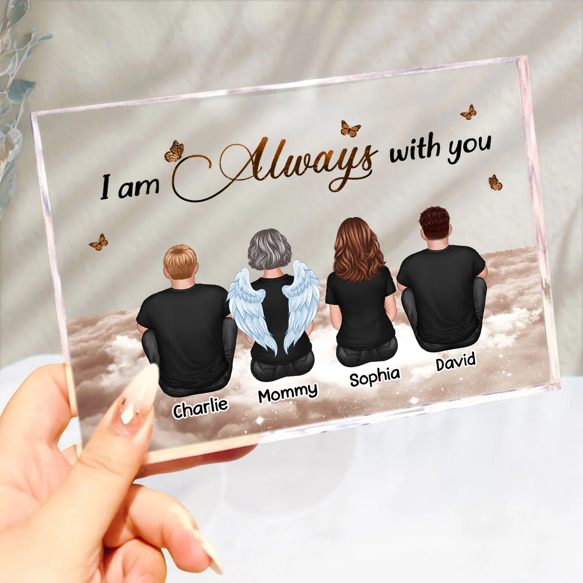 Always With You Sky Family Members, Memorial Personalized Acrylic Block Plaque, Sympathy Gift - Image 3