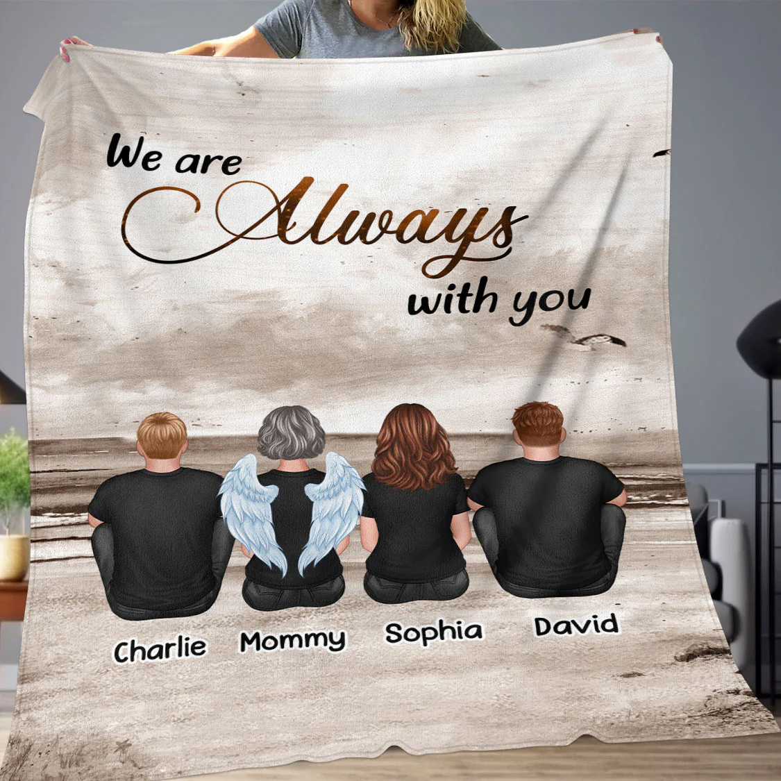 Always With You Sky Family Members, Memorial Personalized Fleece Blanket, Sympathy Gift - Image 3