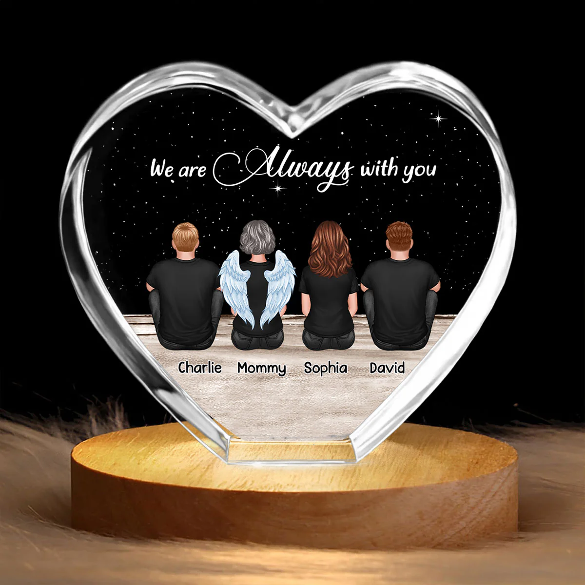 Always With You Sky Family Members, Memorial Personalized Premium Crystal Heart LED, Sympathy Gift, Free Delivery Included - Image 3