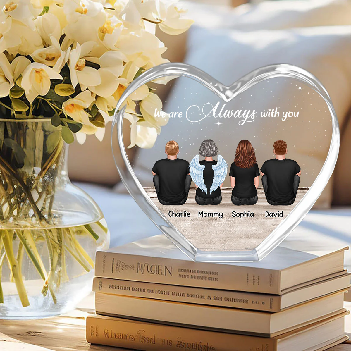 Always With You Sky Family Members, Memorial Personalized Premium Crystal Heart LED, Sympathy Gift, Free Delivery Included - Image 4