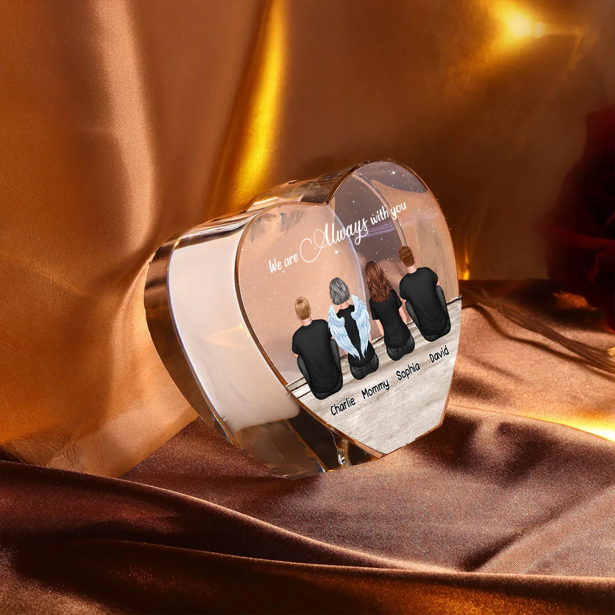 Always With You Sky Family Members, Memorial Personalized Premium Crystal Heart LED, Sympathy Gift, Free Delivery Included - Image 5