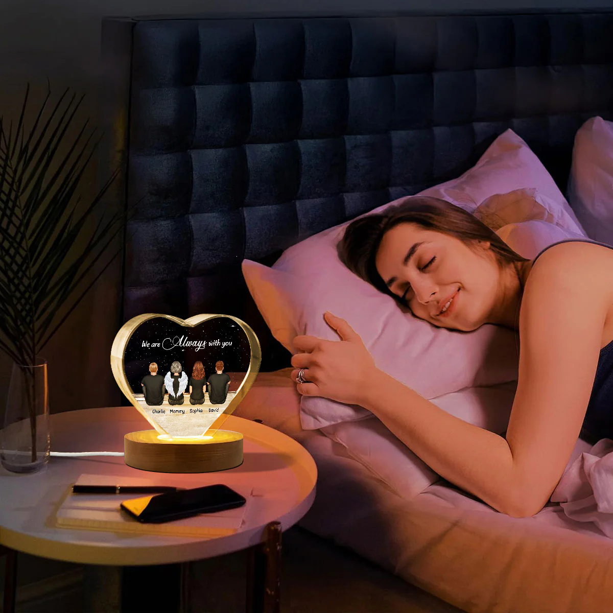 Always With You Sky Family Members, Memorial Personalized Premium Crystal Heart LED, Sympathy Gift, Free Delivery Included - Image 6