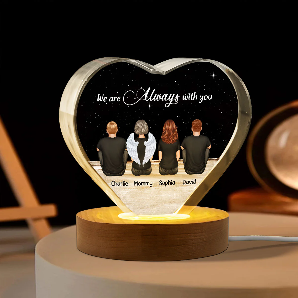 Always With You Sky Family Members, Memorial Personalized Premium Crystal Heart LED, Sympathy Gift, Free Delivery Included - Image 7