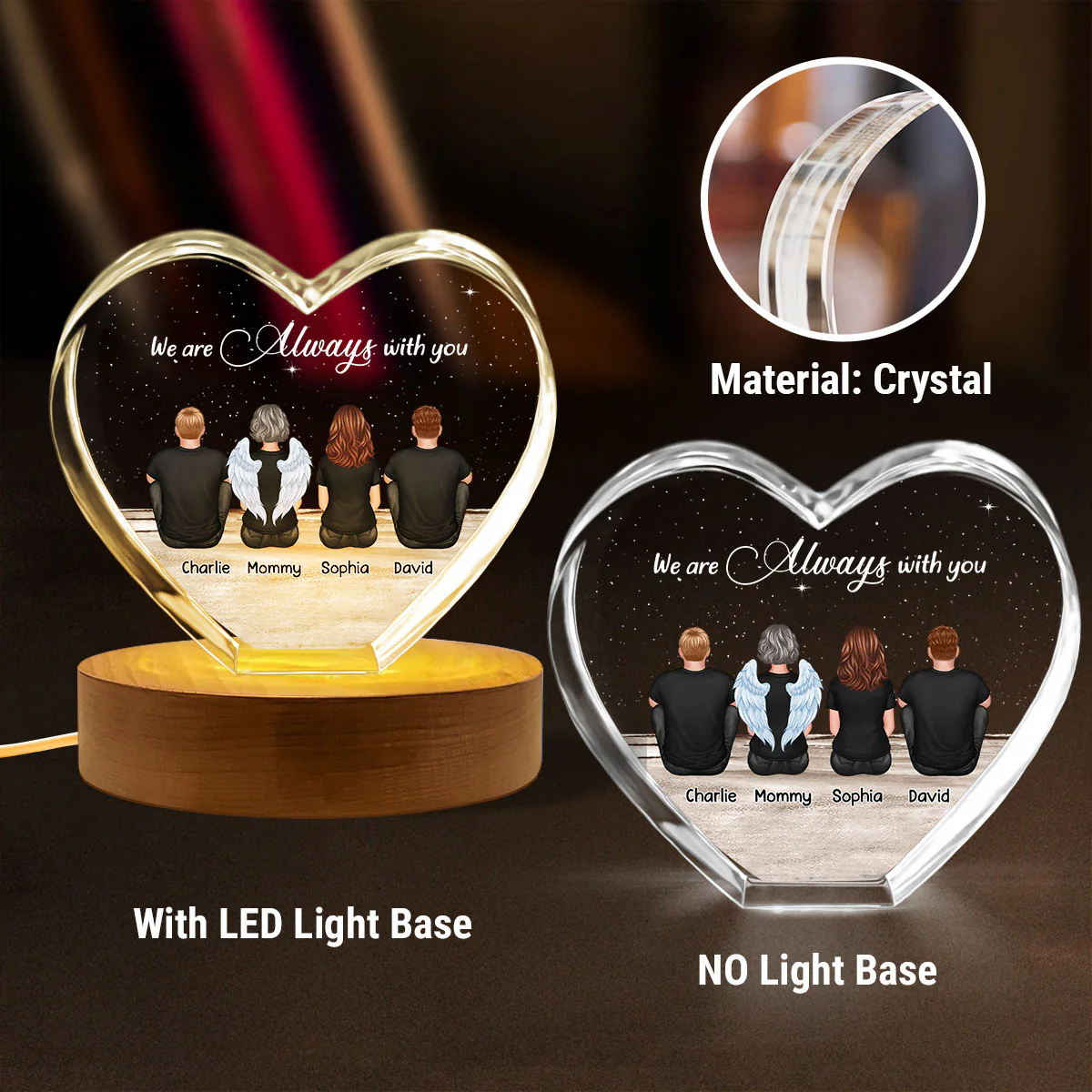 Always With You Sky Family Members, Memorial Personalized Premium Crystal Heart LED, Sympathy Gift, Free Delivery Included - Image 8