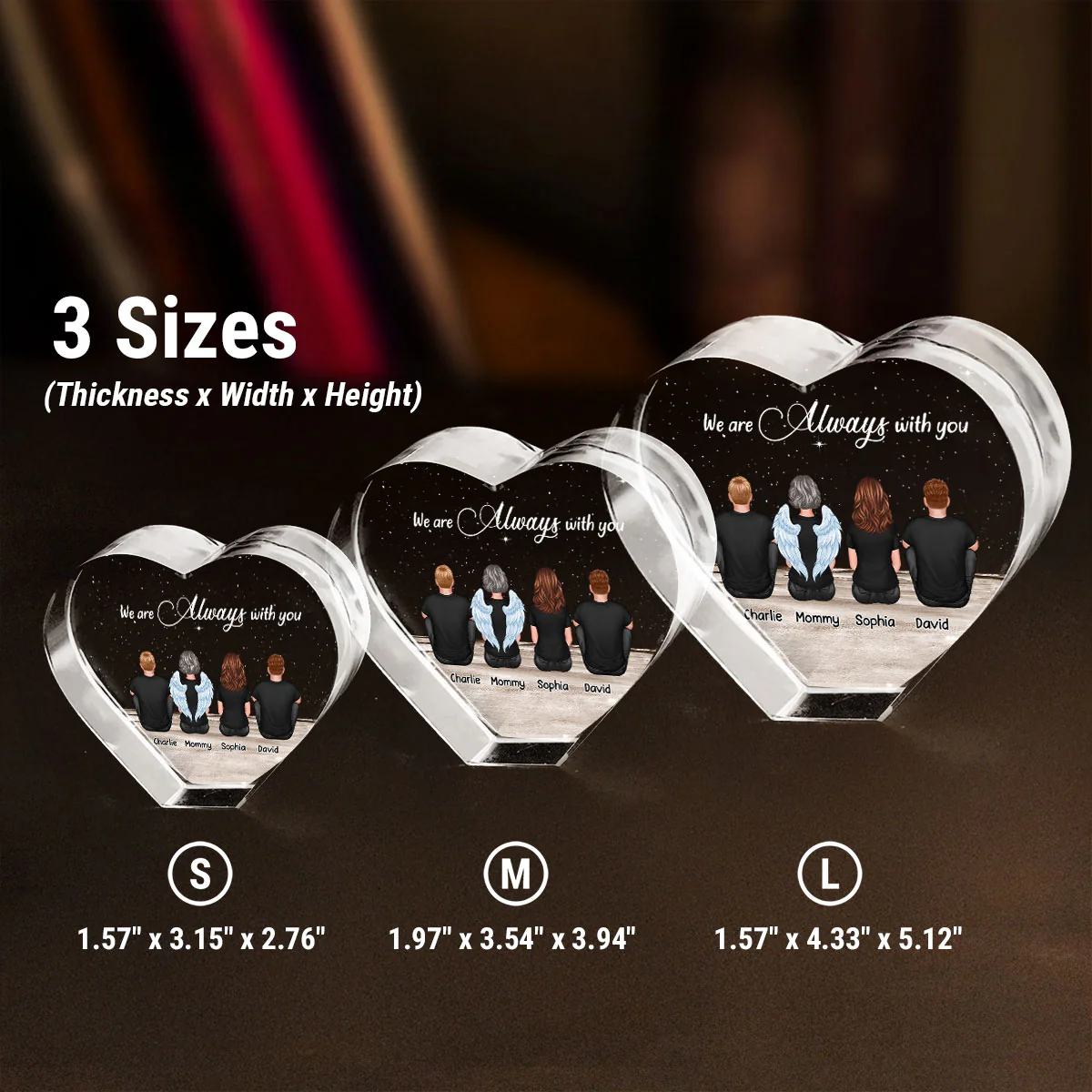 Always With You Sky Family Members, Memorial Personalized Premium Crystal Heart LED, Sympathy Gift, Free Delivery Included - Image 9