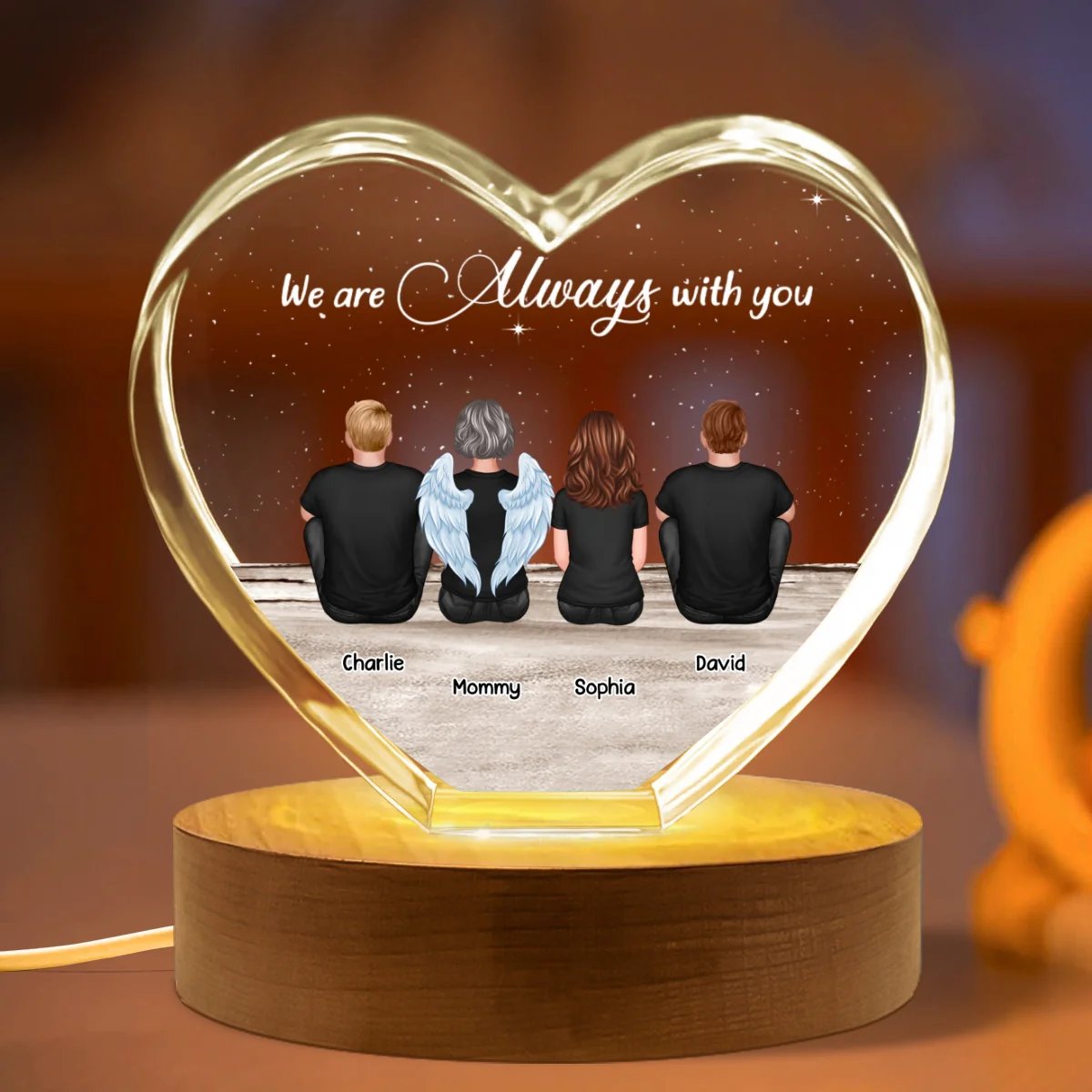 Always With You Sky Family Members, Memorial Personalized Premium Crystal Heart LED, Sympathy Gift, Free Delivery Included - Image 14