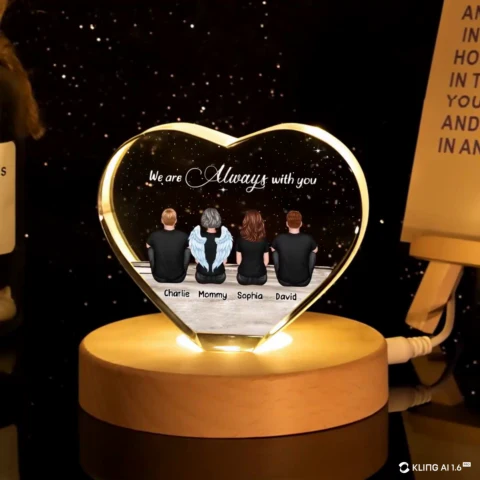 Always With You Sky Family Members, Memorial Personalized Premium Crystal Heart LED, Sympathy Gift, Free Delivery Included - Image 2