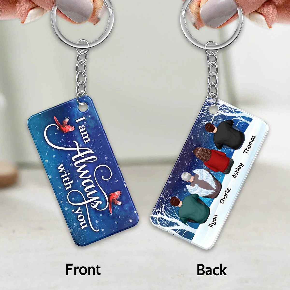Always With You Whole Family Memorial Snow Remembrance Gift Personalized Acrylic Keychain - Image 3