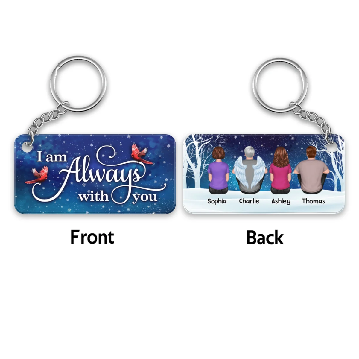 Always With You Whole Family Memorial Snow Remembrance Gift Personalized Acrylic Keychain - Image 4