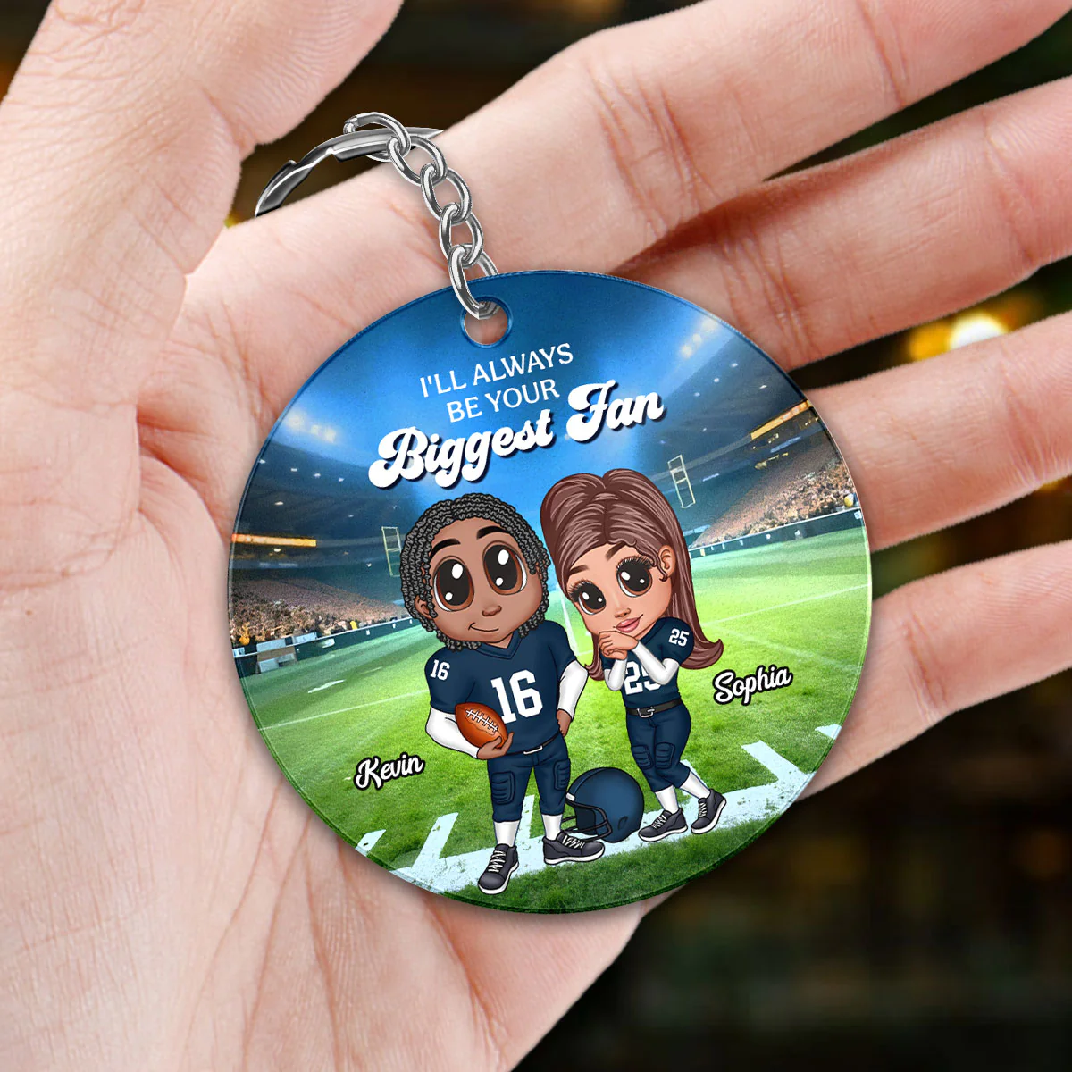 Always Your Biggest Fan American Football Couple Y2K Style Personalized Circle Acrylic Keychain - Image 3