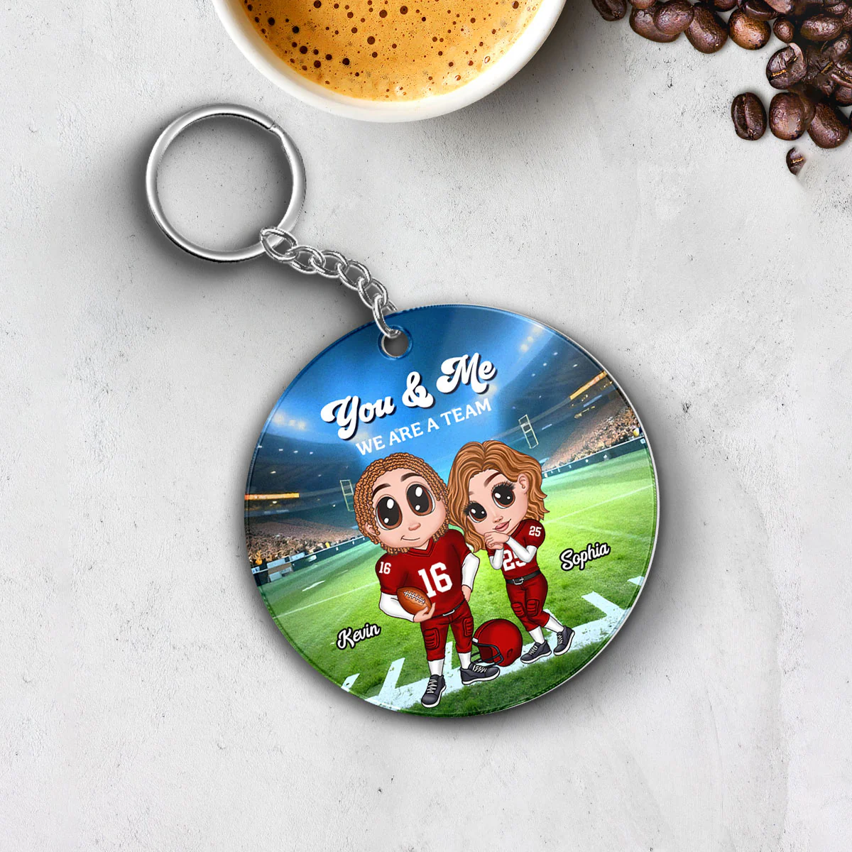 Always Your Biggest Fan American Football Couple Y2K Style Personalized Circle Acrylic Keychain - Image 4