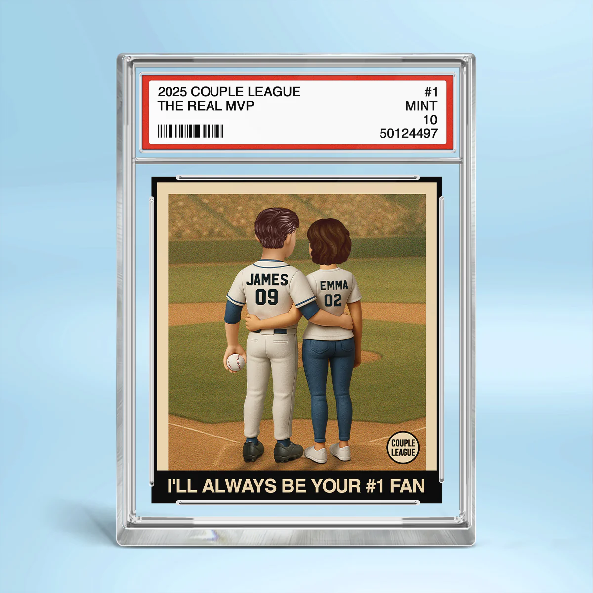 Always Your Biggest Fan Baseball Couple Trading Card Style Personalized Acrylic Block Plaque - Image 2