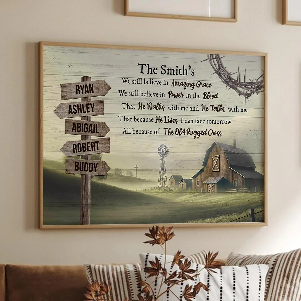Amazing Grace Farmhouse Wooden Road Sign Premium Poster, Perfect Family Personalized House, Kitchen, Living Room Decoration - Image 2