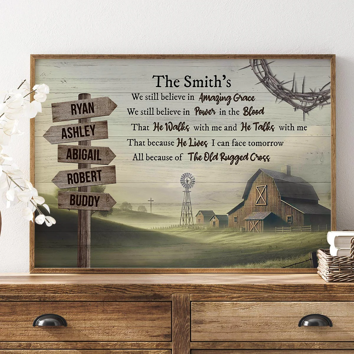 Amazing Grace Farmhouse Wooden Road Sign Premium Poster, Perfect Family Personalized House, Kitchen, Living Room Decoration - Image 5