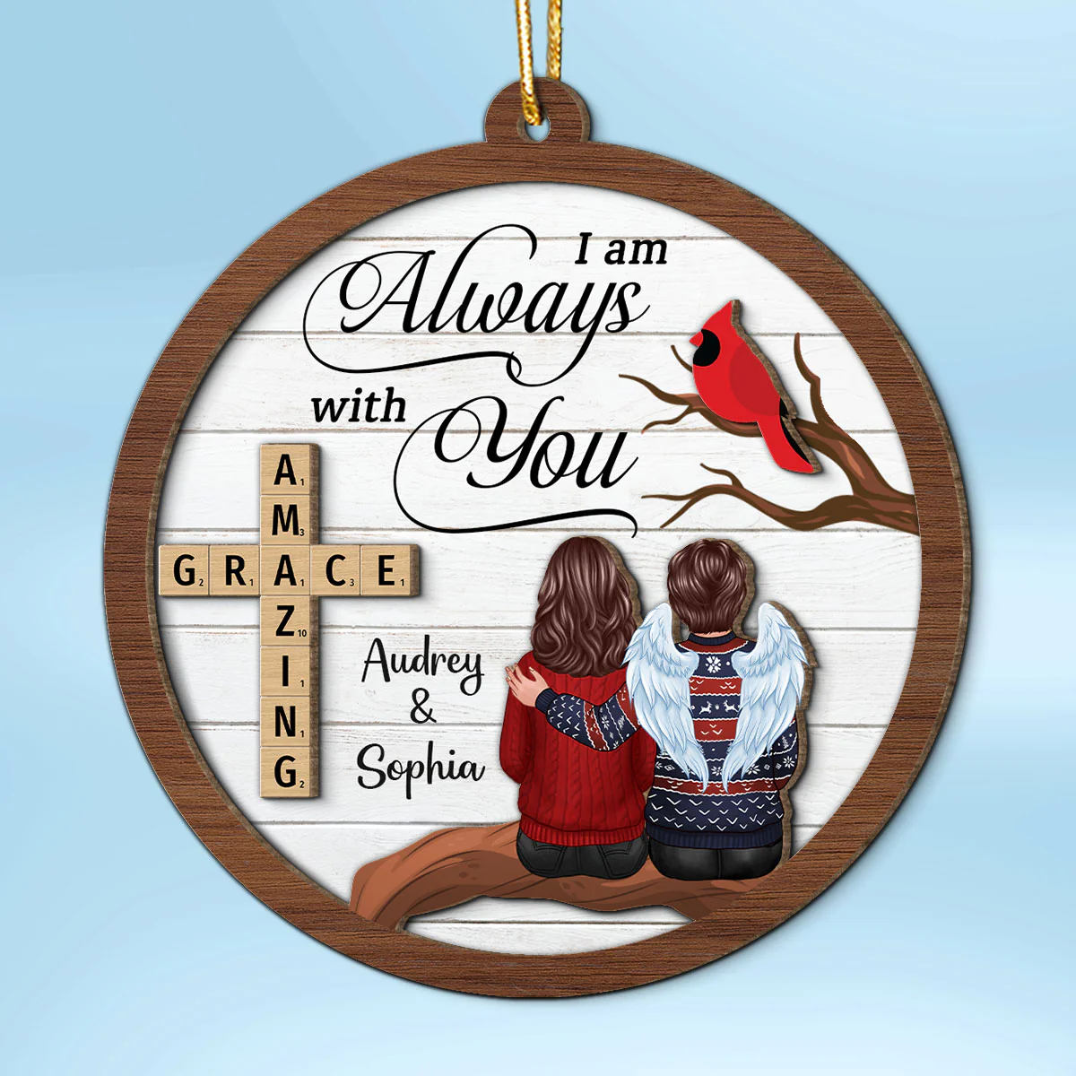 Amazing Grace Wooden Blocks Family Memorial Personalized 2-Layer Wooden Ornament, Christmas Decoration, Sympathy Gift, Remembrance Gift - Image 2