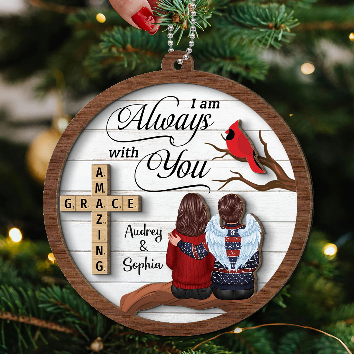 Amazing Grace Wooden Blocks Family Memorial Personalized 2-Layer Wooden Ornament, Christmas Decoration, Sympathy Gift, Remembrance Gift - Image 3