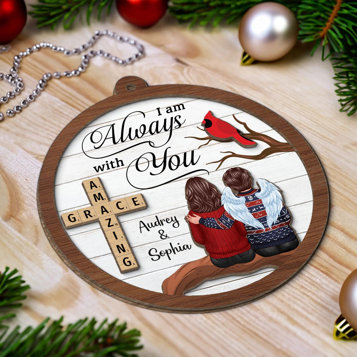 Amazing Grace Wooden Blocks Family Memorial Personalized 2-Layer Wooden Ornament, Christmas Decoration, Sympathy Gift, Remembrance Gift - Image 4