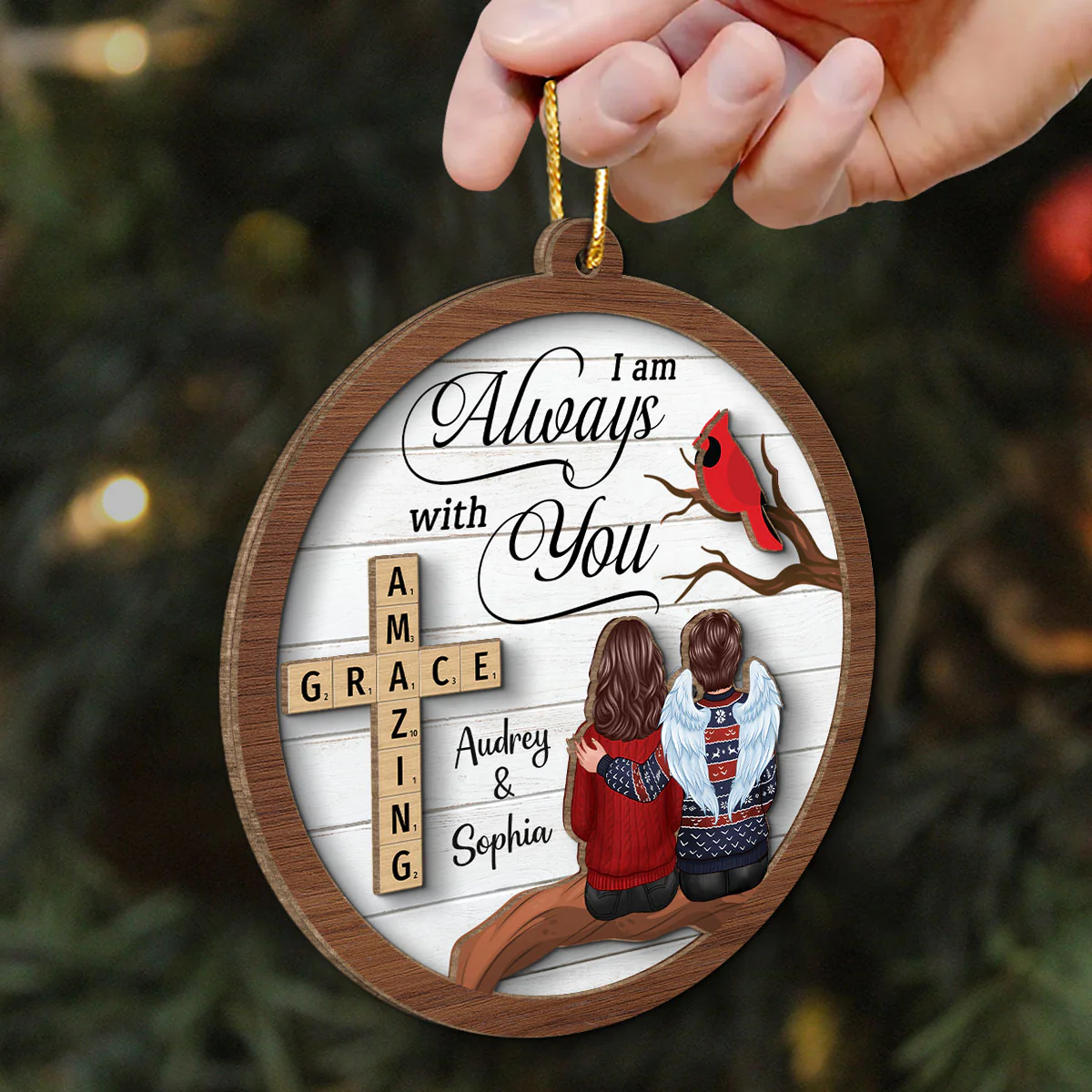 Amazing Grace Wooden Blocks Family Memorial Personalized 2-Layer Wooden Ornament, Christmas Decoration, Sympathy Gift, Remembrance Gift - Image 5